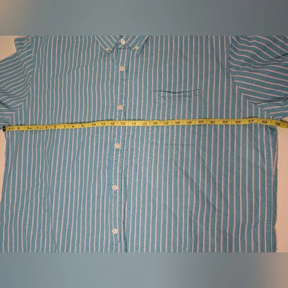 St. John's Bay XXL Mens No Tuck Textured Blue Pink White Stripe Button Up - Picture 9 of 10